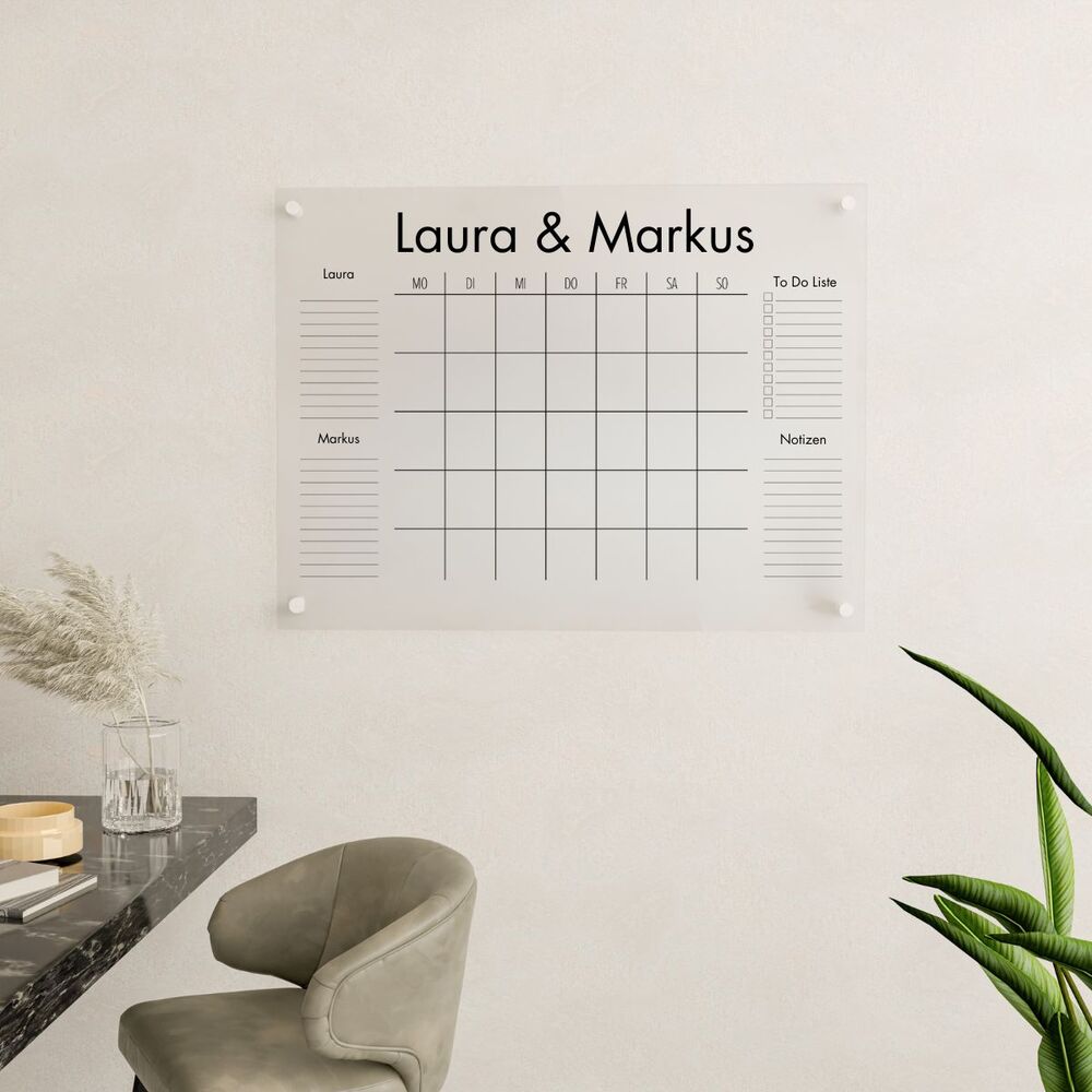 2-Namen Kalender aus Acryl Glas für die Wand  Personalisierbar 